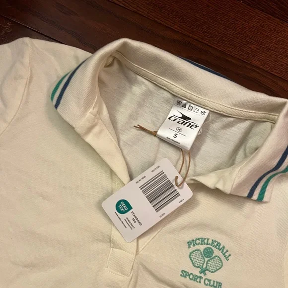 Cream Crane Women’s Pickle Ball Polo Shirt with Green Accents Size Small NWT - Picture 6 of 6